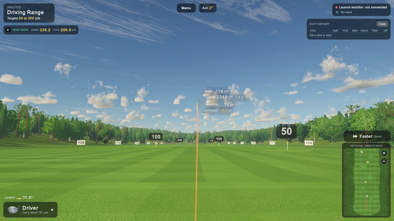 A drive in the air with its live ball speed, spin, height and distance beside it